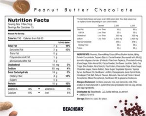beachbar nutrition label, beachbar nutrition facts, beachbar facts, beachbar label, peanut butter chocolate