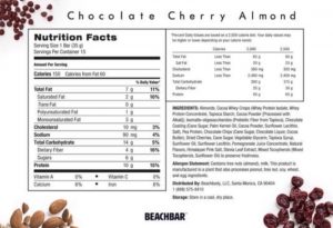 chocolate cherry almond, beachbar nutrition label, label beachbar, beach bars label nutrition 